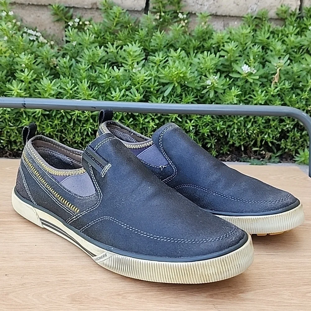 Skechers Men Talon Charcoal Slip on Distressed Leather Loafers Shoes Size 9